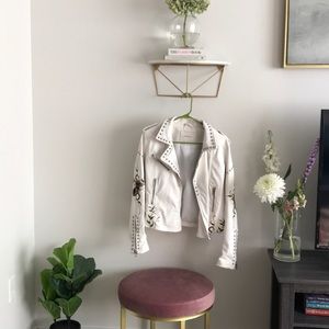 White embroidered leather jacket